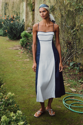 Maeve Linen Colorblock Midi Dress | Anthropologie