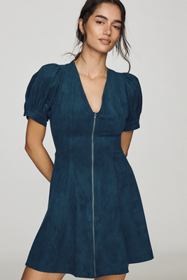 Pilcro Zip-front Faux-suede Mini Dress In Blue