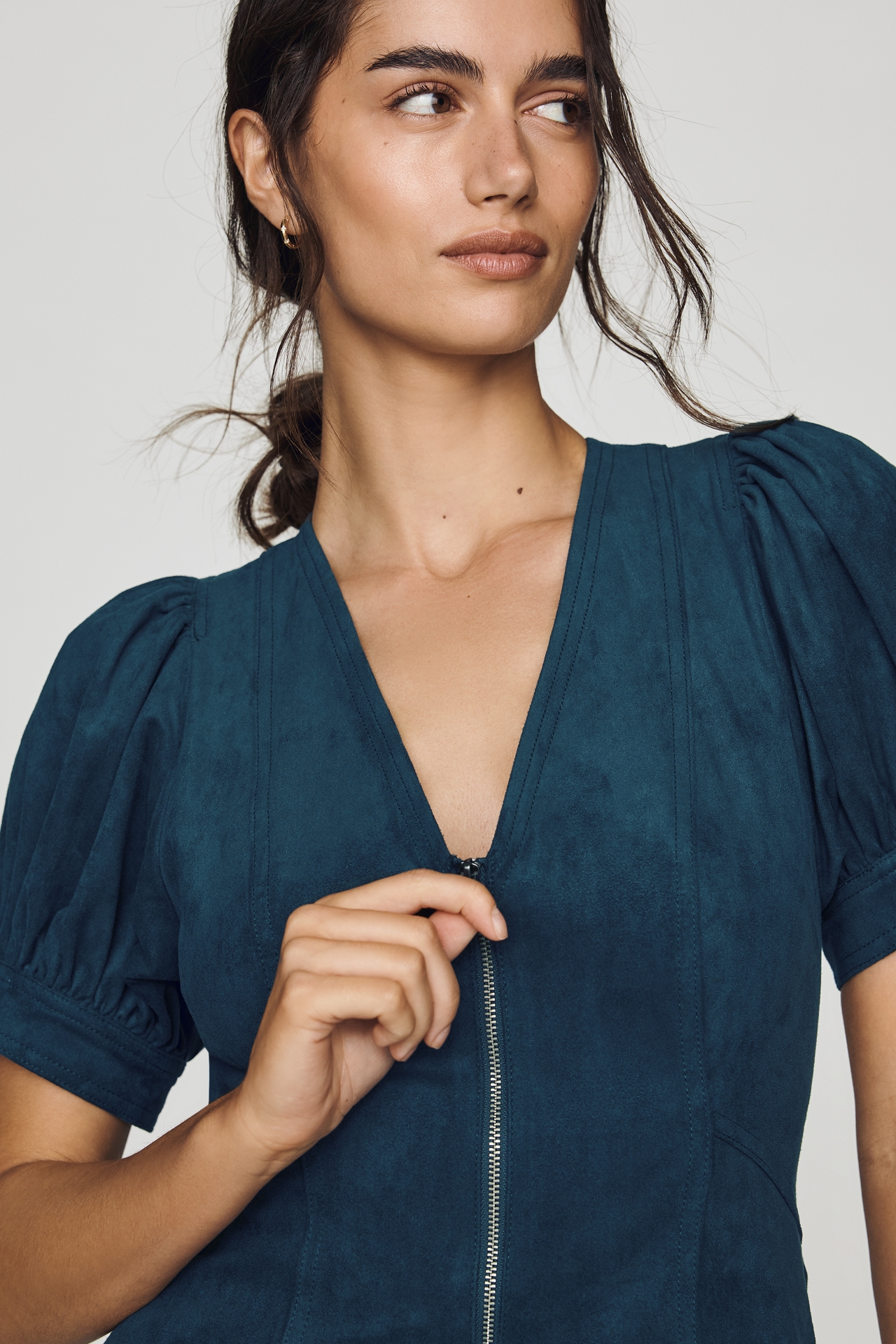 Pilcro Zip-Front Faux-Suede Mini Dress