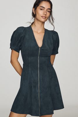 Mini Abito in Finta-Pelle-Scamosciata con Zip Frontale Pilcro