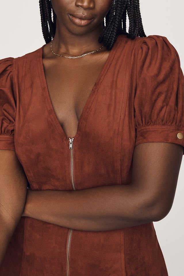 Pilcro Zip-Front Faux-Suede Mini Dress #4
