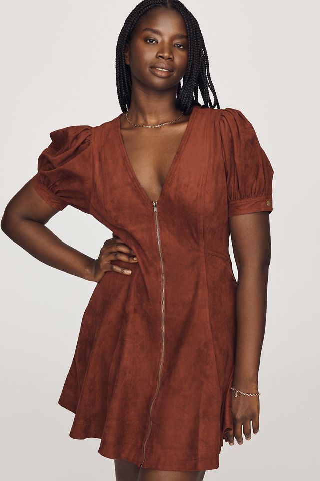 Pilcro Zip-Front Faux-Suede Mini Dress #3