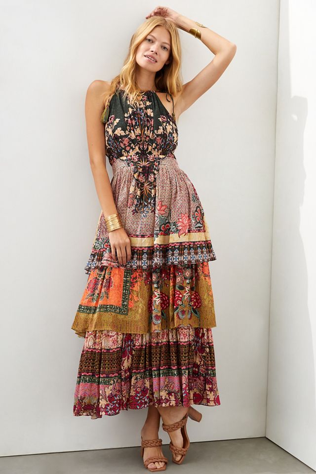 Tiered Halter Midi Dress