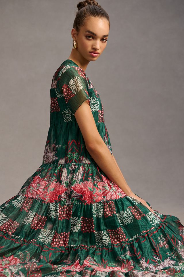 Bhanuni Jyoti Tiered Short-Sleeve Dress | Anthropologie