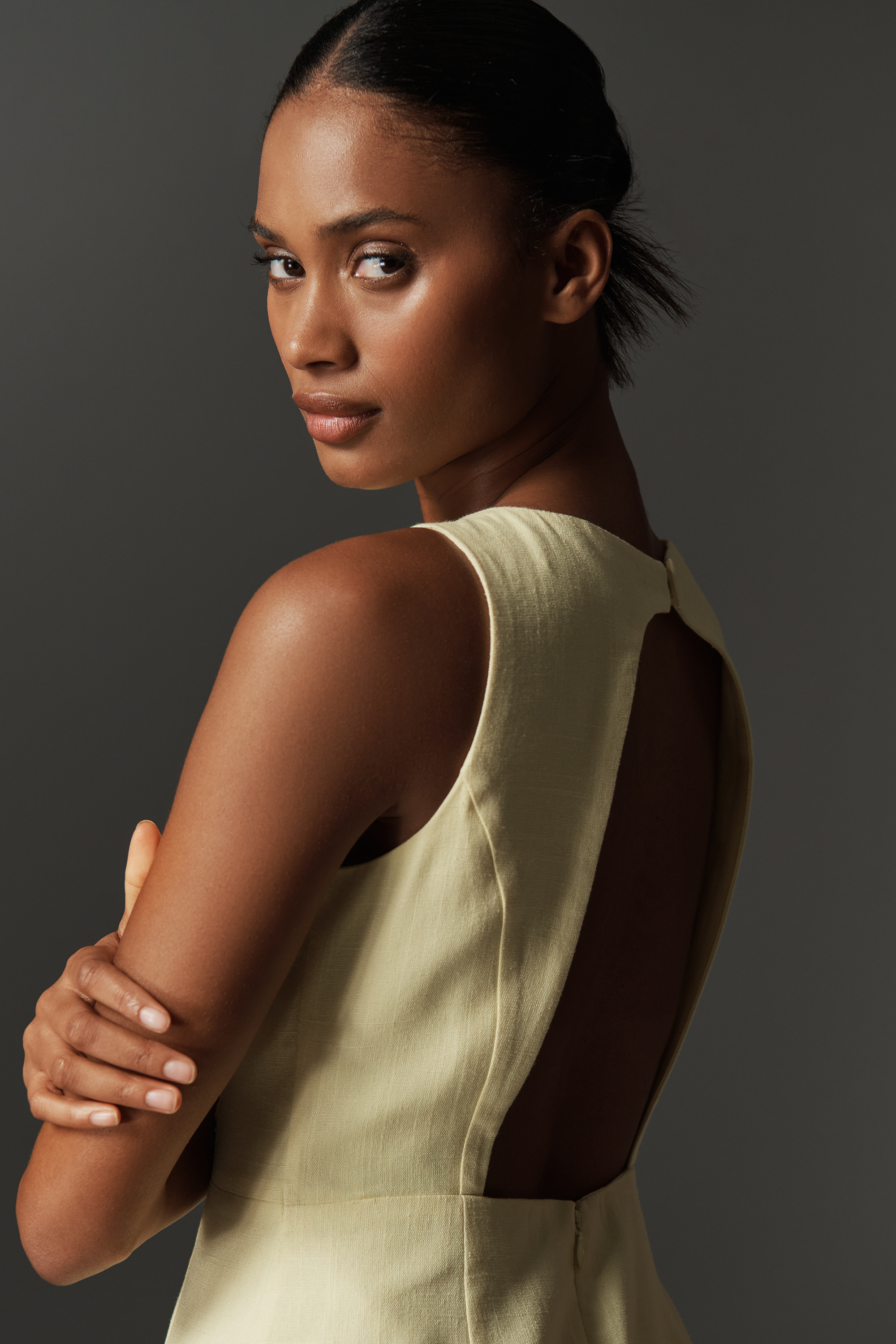 Linen Blend Sleeveless Open-Back Mini Dress — Image 4