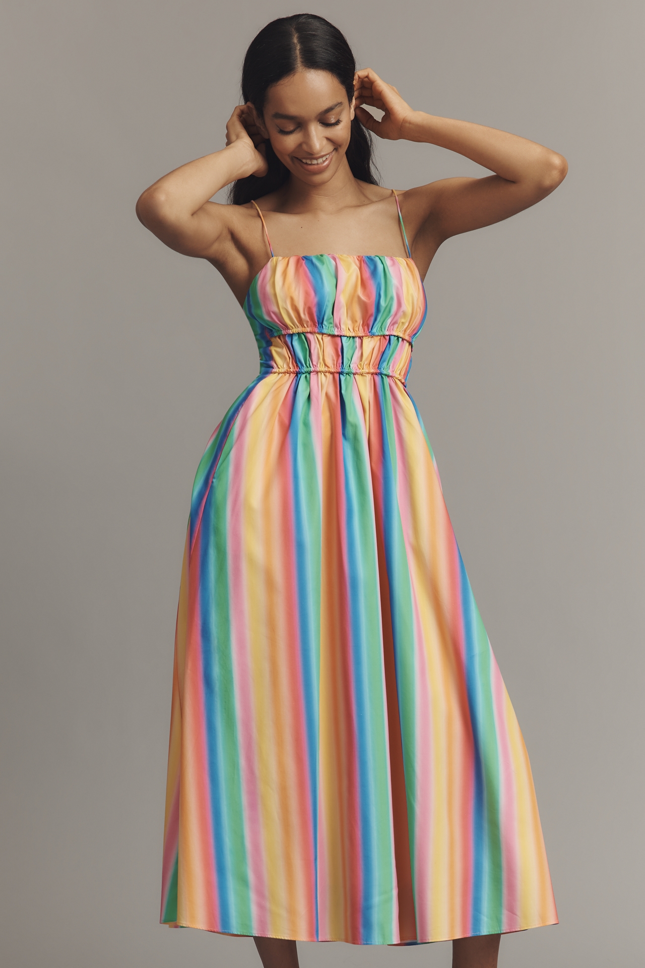 English Factory Sleeveless Smocked A-Line Midi Dress