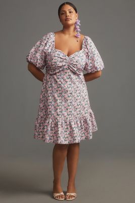 Shop English Factory Puff-sleeve Floral Mini Dress In Pink