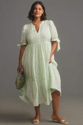 Shop English Factory Plus Short-sleeve Gingham Dress In Green