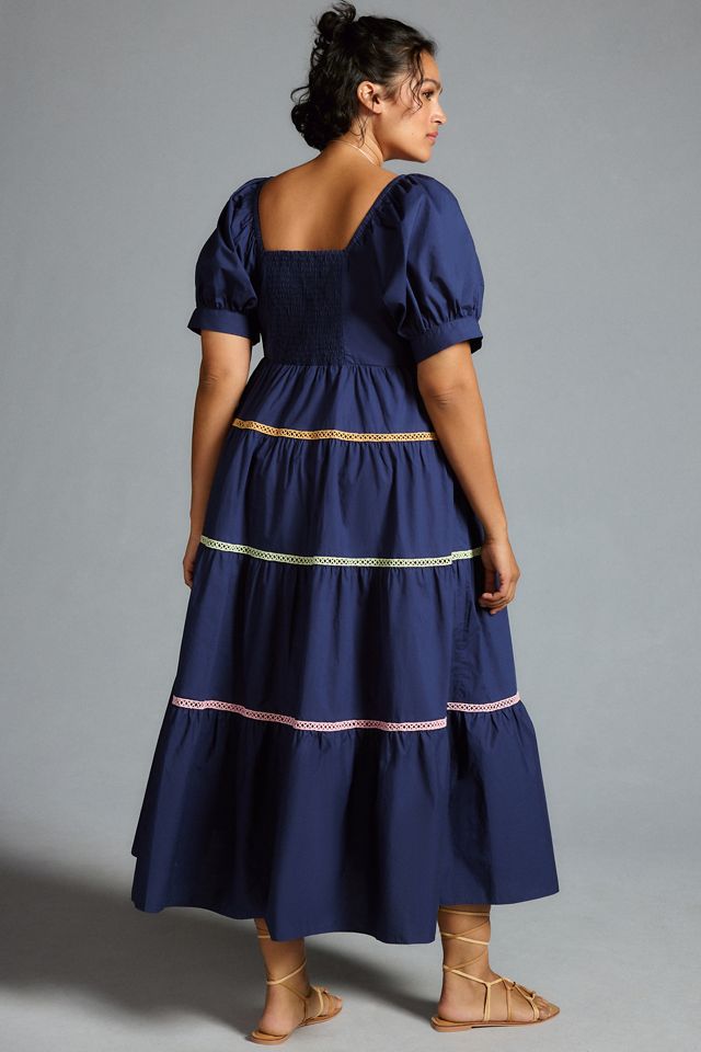 chinese dress ladies Gingham Striped Multi Tiered Maxi Dress – English Factory main image 1