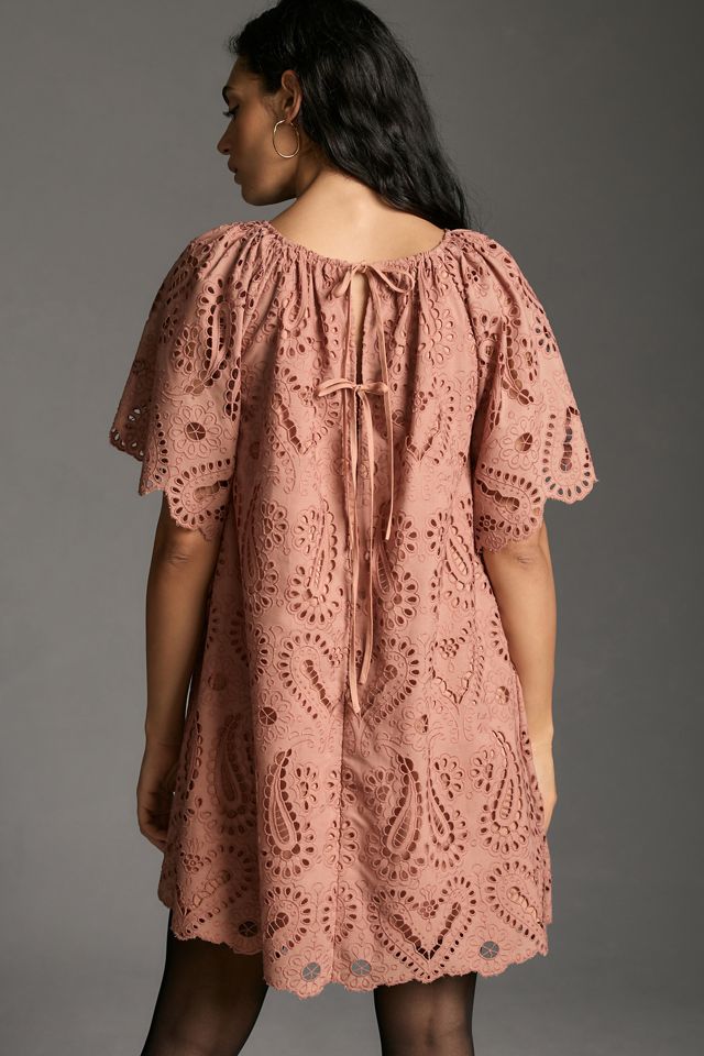 English Factory Short-Sleeve Eyelet Shift Mini Dress | Anthropologie