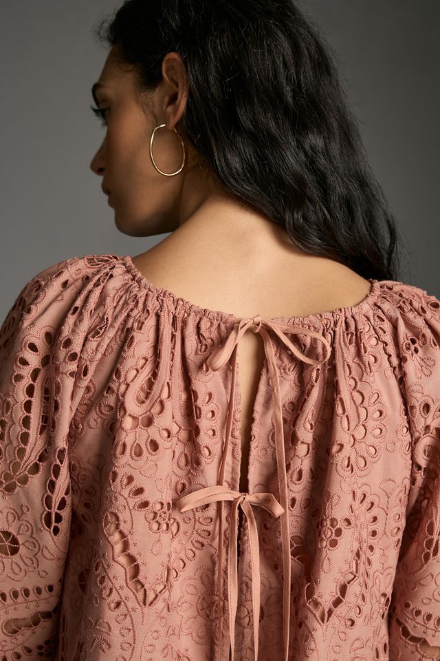 English Factory Short-Sleeve Eyelet Shift Mini Dress | Anthropologie