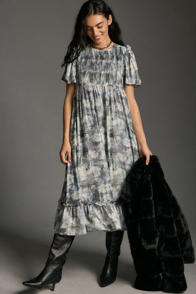 English Factory Short-Sleeve Smocked Tiered Midi Dress