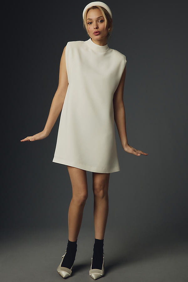 English Factory Sleeveless Mock-neck Mini Dress In White