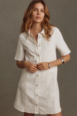 Shop English Factory Short-sleeve Mini Shirt Dress In White
