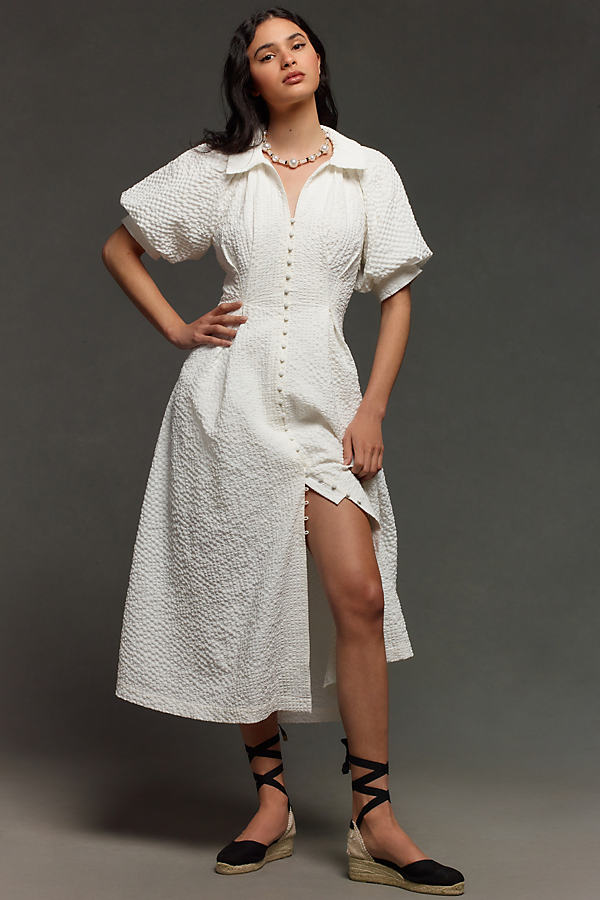 English Factory Puff-sleeve Shirt Dress In White
