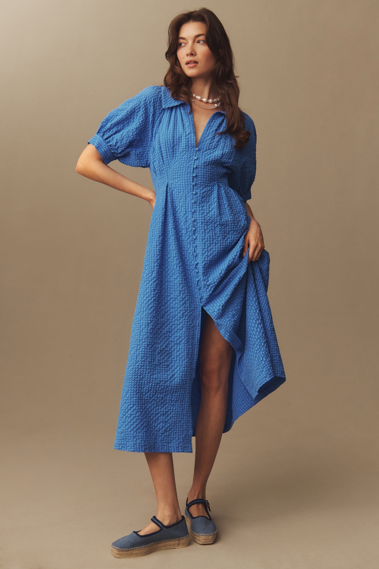 English Factory Puff-Sleeve Shirt Dress