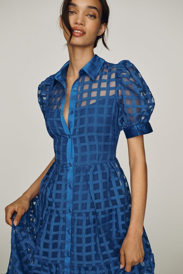 blue organza dress Teal Blue Dress With Organza Sleeves main image 1