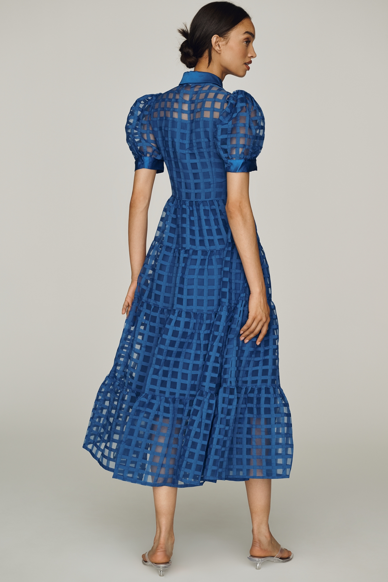 English Factory Organza Short-Sleeve Button-Front Midi Dress