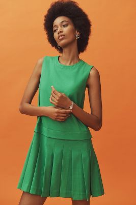 Shop English Factory Sleeveless Pleated Mini Dress In Green