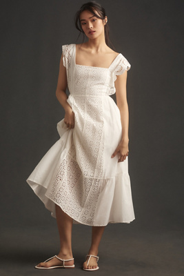 English Factory Sleeveless Square-Neck Eyelet Midi Dress | Anthropologie