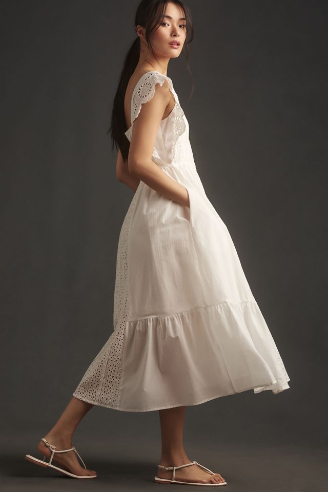 English Factory Sleeveless Square-Neck Eyelet Midi Dress | Anthropologie