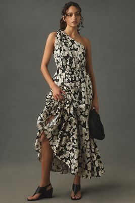 By Anthropologie One-Shoulder Linen Seamed Mini Dress