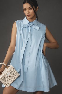 Shop English Factory Sleeveless Bow Mini Shift Dress In Blue
