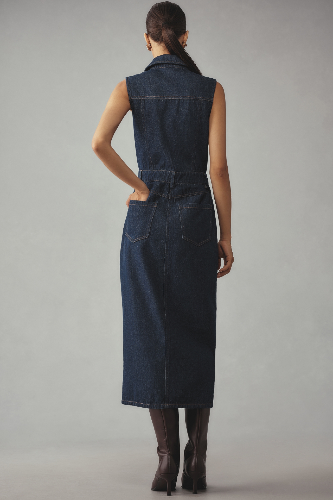 Grey Lab Sleeveless Denim Midi Dress