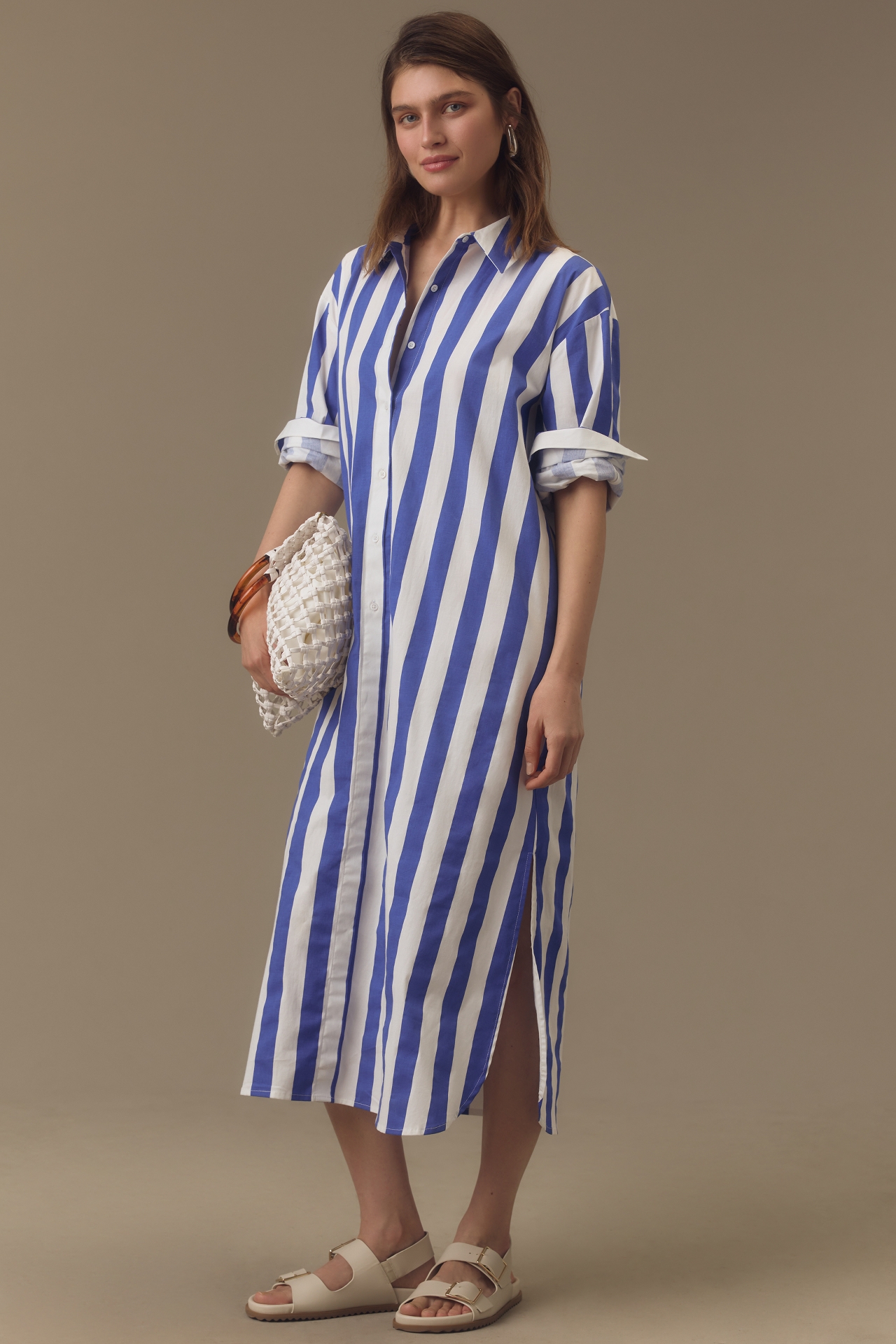 English Factory Long-Sleeve Buttondown Midi Shirt Dress