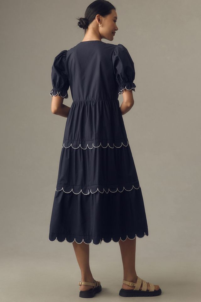 English Factory Short-Sleeve Scallop-Edge Midi Dress #1