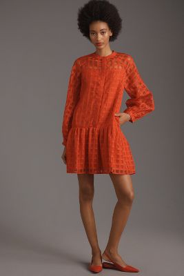 English Factory Long-sleeve Organza Mini Dress In Red