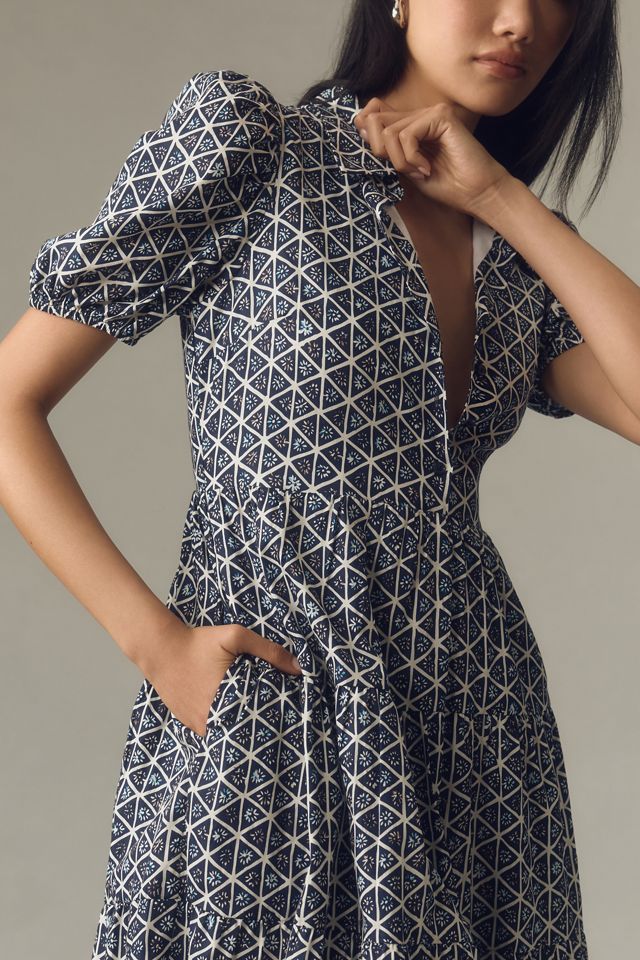 English Factory Puff-Sleeve Tiered Midi Shirt Dress #1