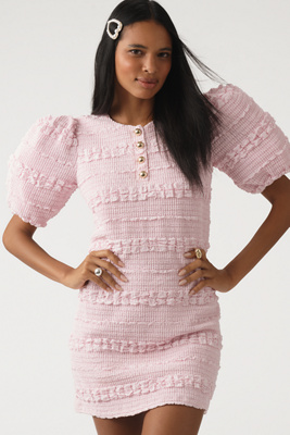 Shop English Factory Puff-sleeve Textured Mini Dress In Pink