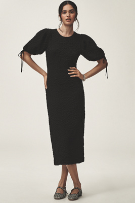 ENGLISH FACTORY SHORT-SLEEVE TEXTURED MIDI DRESS 