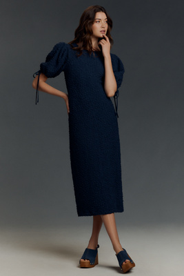 ENGLISH FACTORY SHORT-SLEEVE TEXTURED MIDI DRESS 