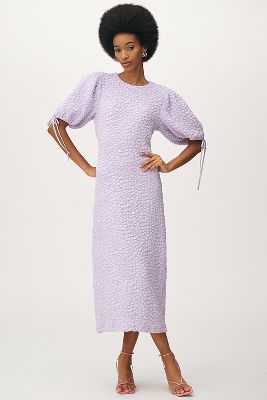 English Factory Short-sleeve Textured Midi Dress In Purple