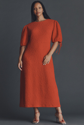 English Factory Short-sleeve Textured Midi Dress In Red