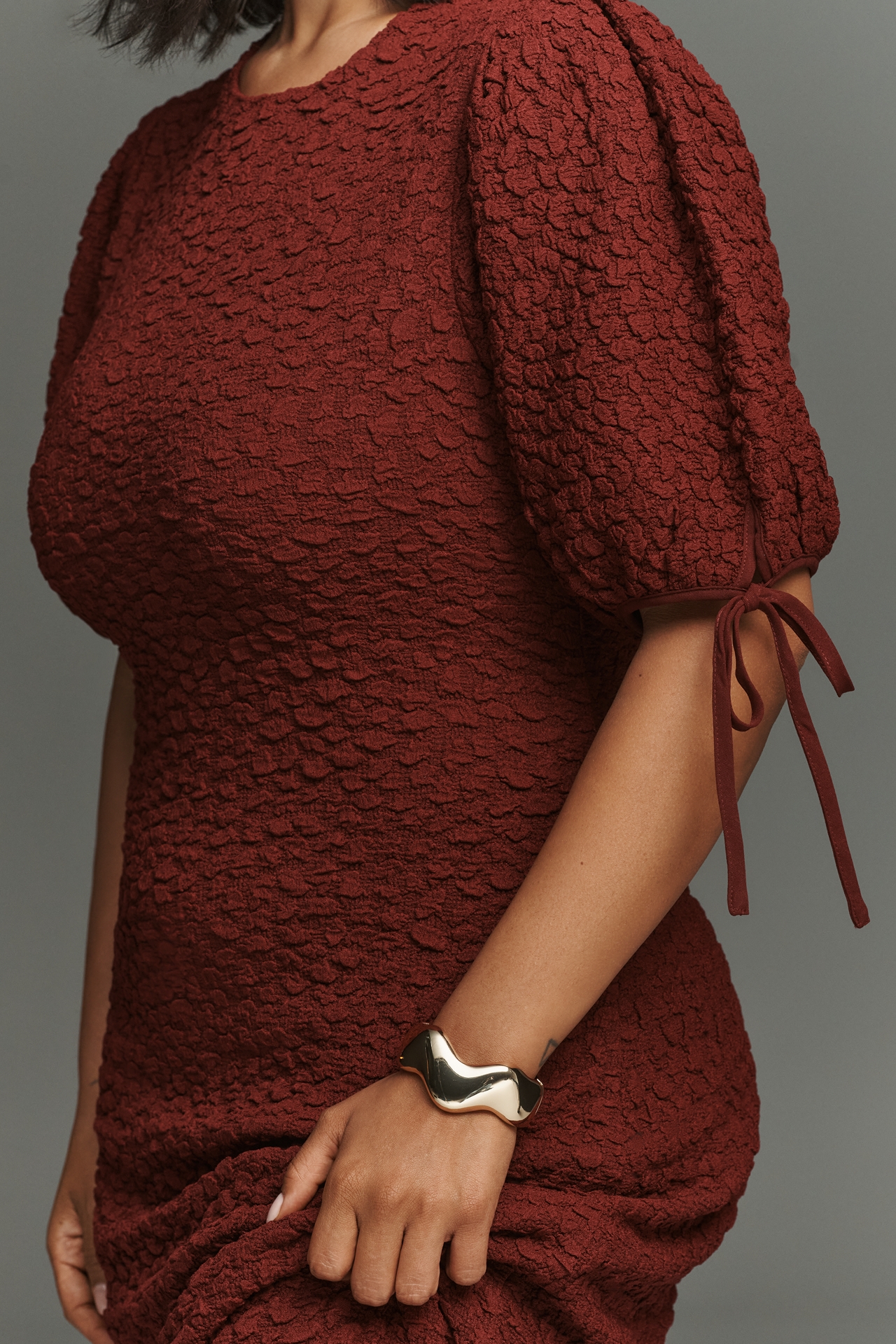 English Factory Short-Sleeve Textured Midi Dress