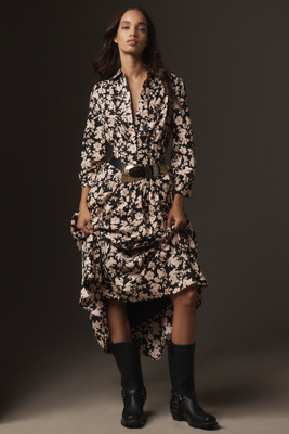 by anthropologie long-sleeve embellished midi shirt dress By Anthropologie Embellished Midi Shirt Dress
