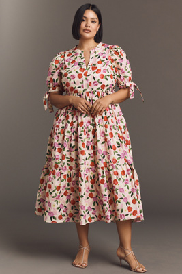 English Factory Plus Puff-sleeve Tiered Midi Dress