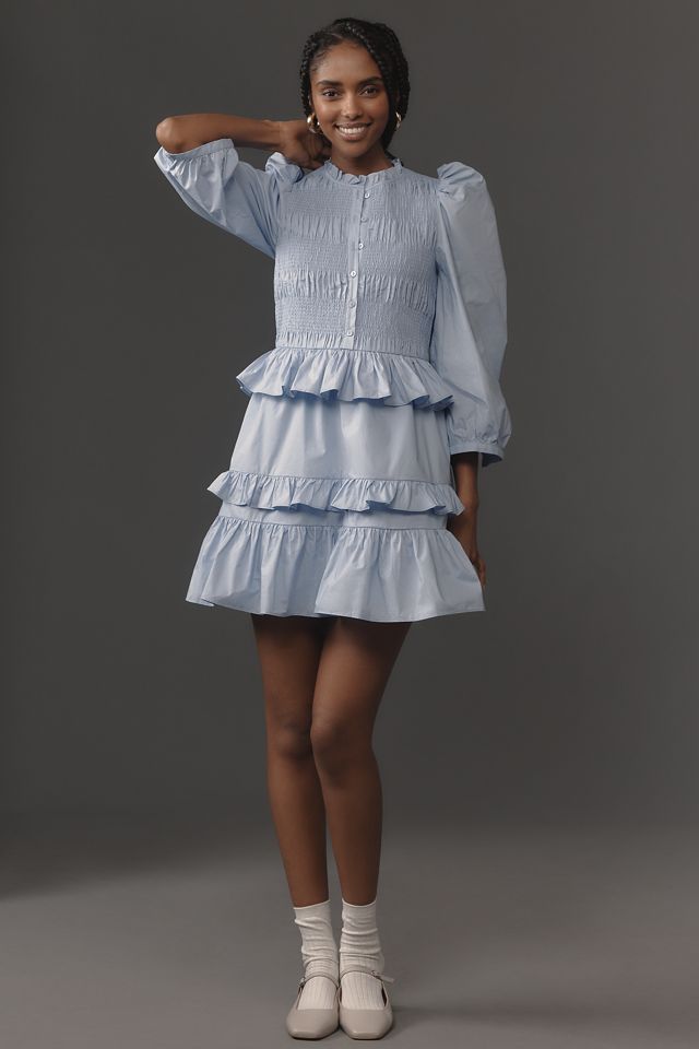 English Factory Puff-Sleeve Smocked Ruffled Mini Dress #2