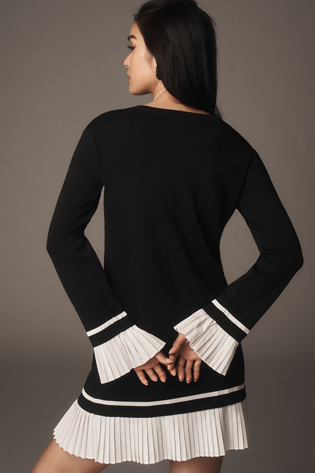 English Factory Long-Sleeve Crew-Neck Ruffle-Hem Mini Dress #1