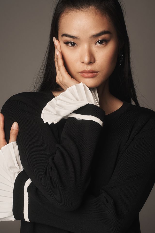 English Factory Long-Sleeve Crew-Neck Ruffle-Hem Mini Dress #3