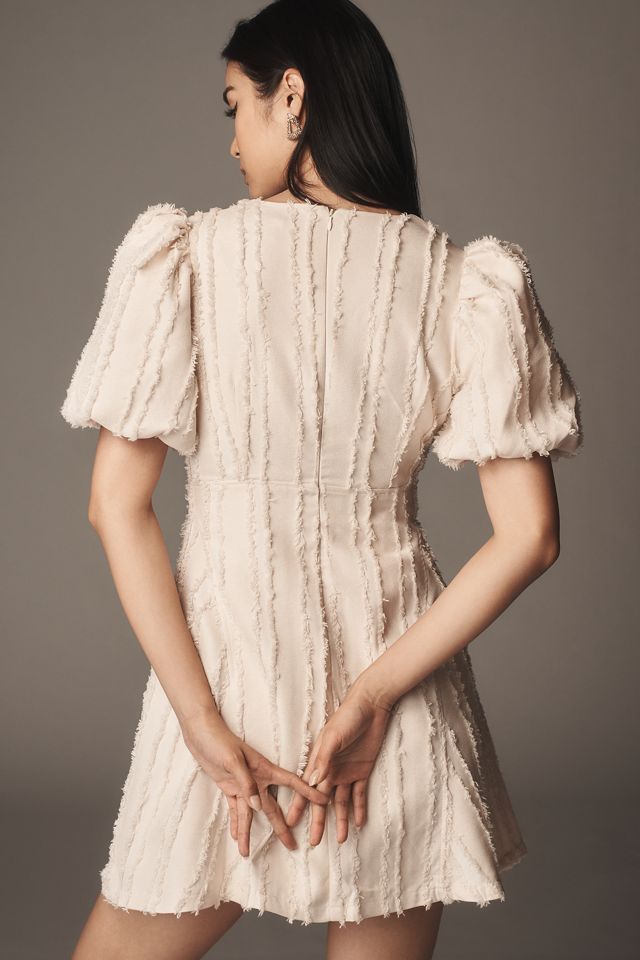 English Factory Puff-Sleeve Button-Front Textured Mini Dress #1