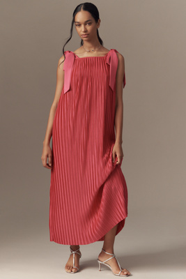 ENGLISH FACTORY TIE-STRAP PLEATED MIDI DRESS 