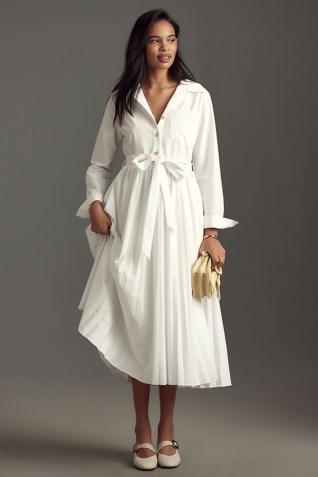 white dress shirt dress Women's Cotton Linen Pleated Long A-line Swing with Pockets, White, Small Womens Fashion Half Sleeve Solid Button Linen Loose Shirt Long Dress Features English Factory Long-Sleeve Pleated A-Line