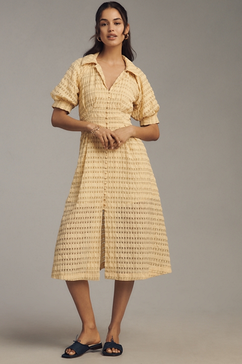 English Factory Short-Sleeve V-Neck A-Line Midi Shirt Dress