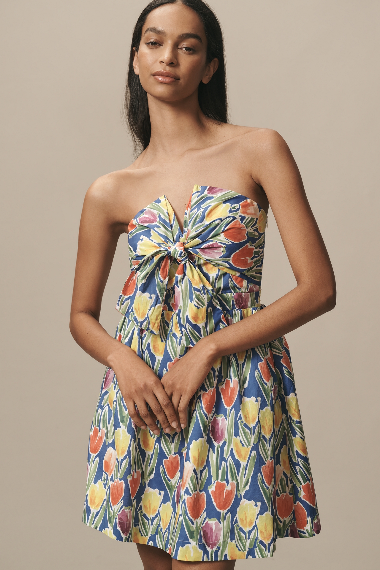 English Factory Strapless Tie-Front Cotton Mini Dress
