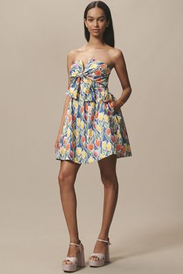 English Factory Strapless Tie-Front Cotton Mini Dress