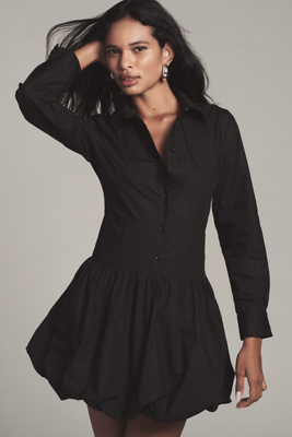 ENGLISH FACTORY LONG-SLEEVE COLLARED MINI SHIRT DRESS 